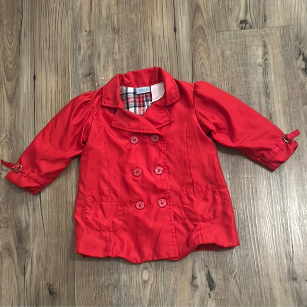 Classic Red Pea Coat with Rounded Collar